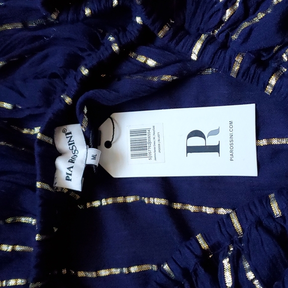 NWT Pia Rossini Off shoulder metallic ruffle dress Medium large - Picture 9 of 9